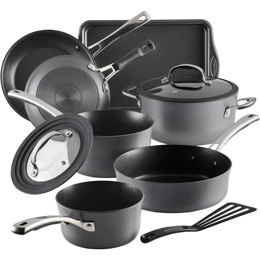 Cook + Create Hard Anodized Nonstick Cookware Pots and Pan Set 10 Piece Black Ohberri