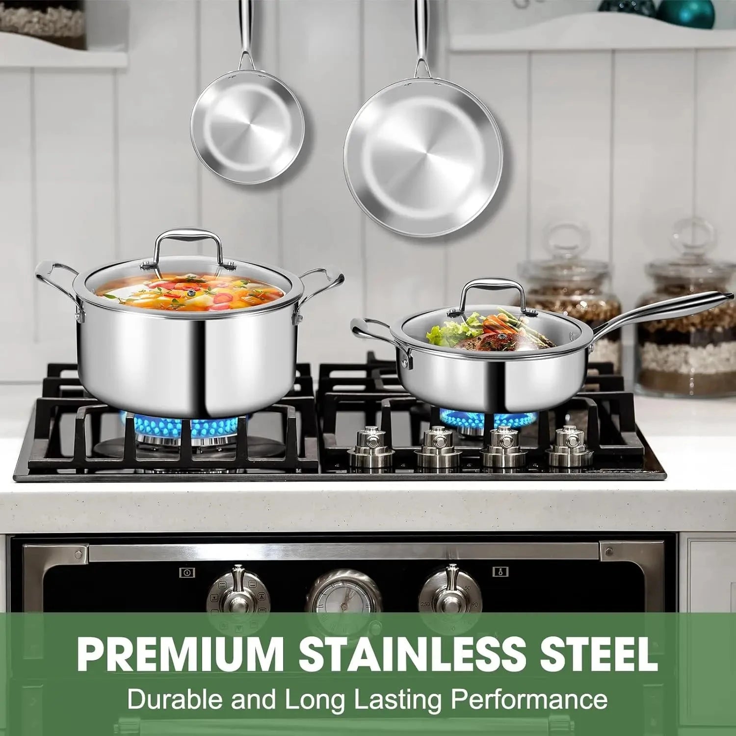 Stainless Steel 11-Piece Cookware Set with Lids Non-Toxic, Induction Ohberri