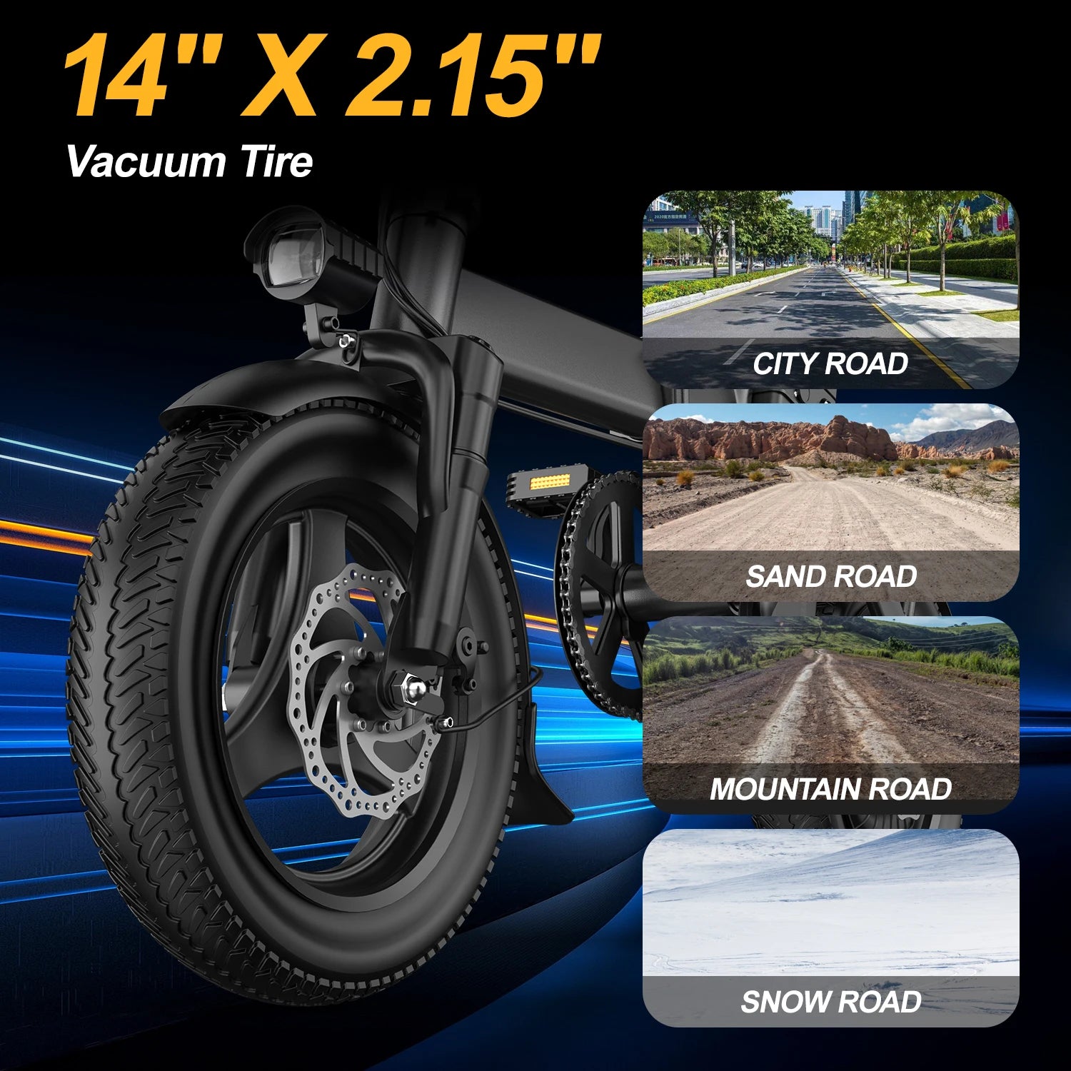 Electric Bike 750W Peak Motor 48V15AH LCD Display 14-inch Tire Electric Bicycle - Ohberri