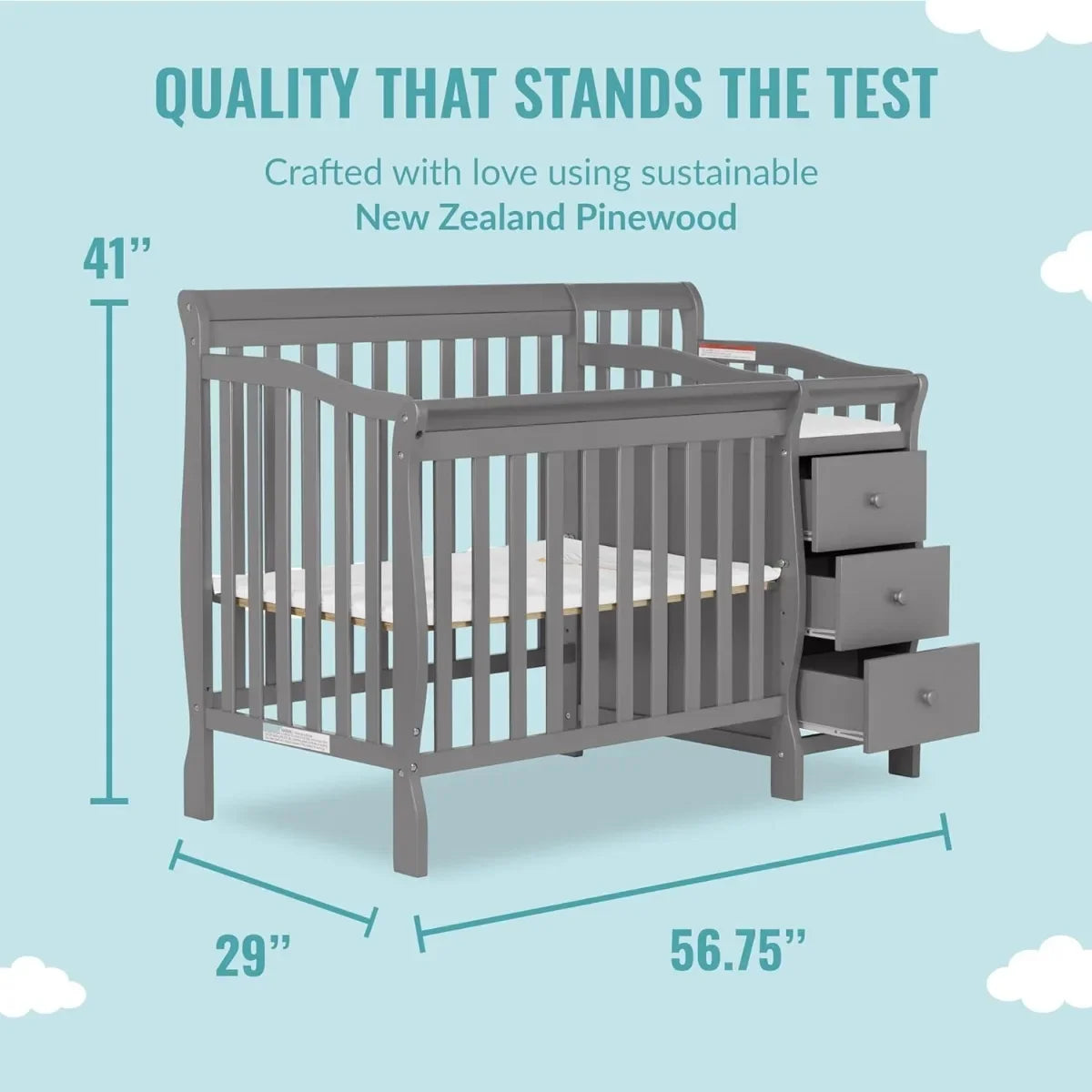 Convertible Crib with Storage Drawer, 3 Height Settings & Mattress Pad, Converts to Twin Bed - Ohberri