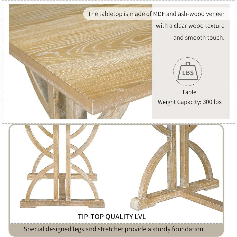 retro 6-piece dining table set, rectangular table with unique legs and 4 upholstered chairs & 1 bench - Ohberri