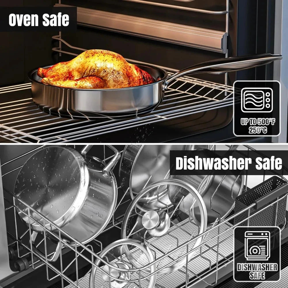 Stainless Steel Cookware Set, 16-Piece Pots and Pans Set Non Toxic Ohberri