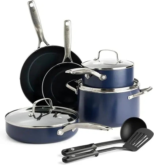 10 piece nonstick cookware set, diamond ceramic pots & pans & utensil Ohberri