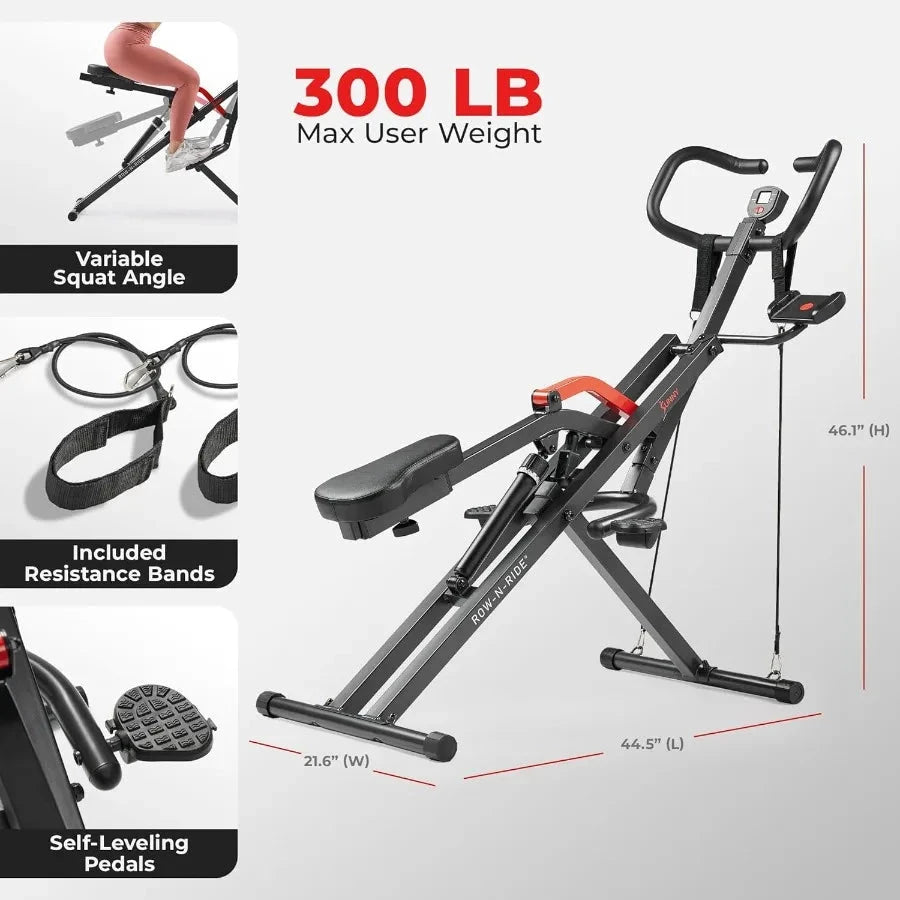Row-N-Ride PRO, Full Body Combo Squat Machine w/Optional Resistance Band Ohberri