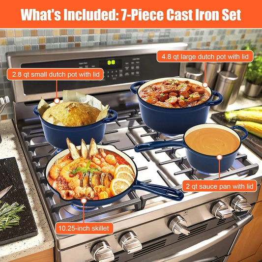 Nonstick Enameled Cast Iron Cookware Set 7-Pcs Ohberri