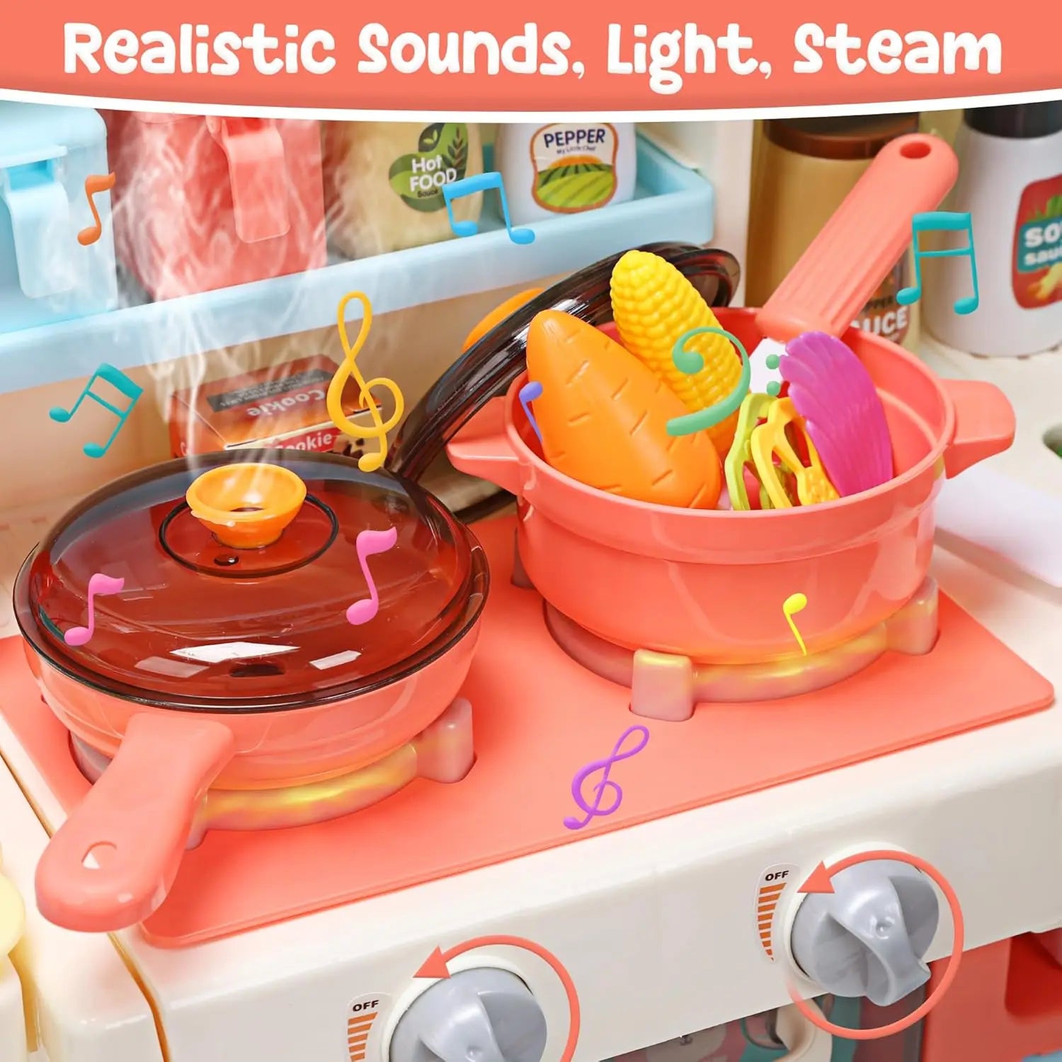Kitchen Play set with Sound and Light, Cooking Stove with Steam, Play Sink - Ohberri