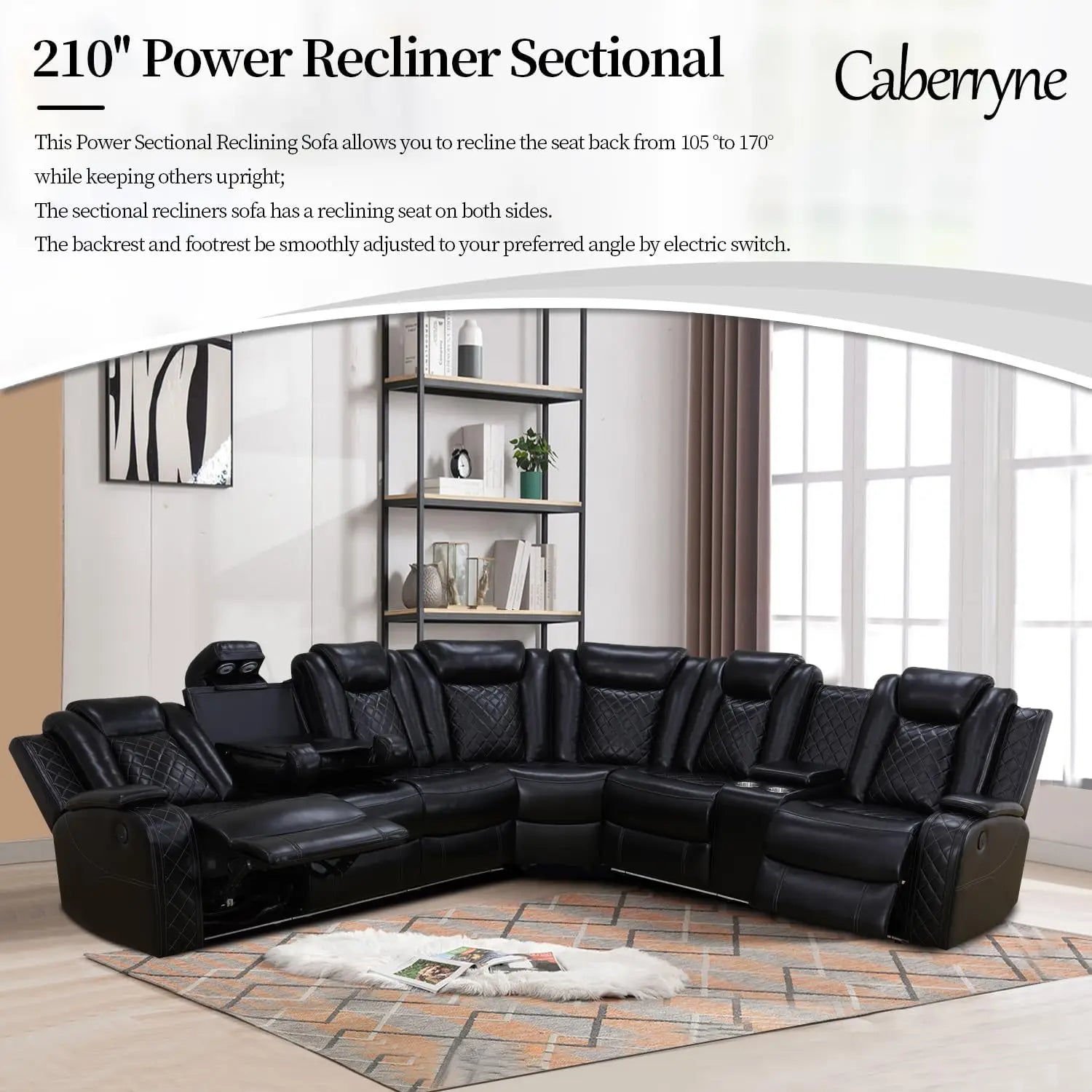 Recliner Leather Sofa Sectional Couch with LED Light with Storage - Ohberri