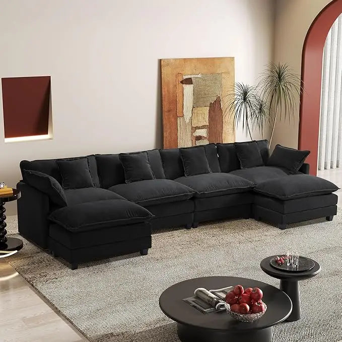 U-Shaped Sectional Sofa – 3-Seater Modern Deep Seat - Ohberri