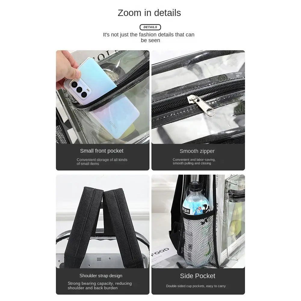 Transparent PVC Outdoor Sports Fitness Knapsack Casual Travel Visible Backpack Large Capacity Waterproof Shoulders Bag - Ohberri