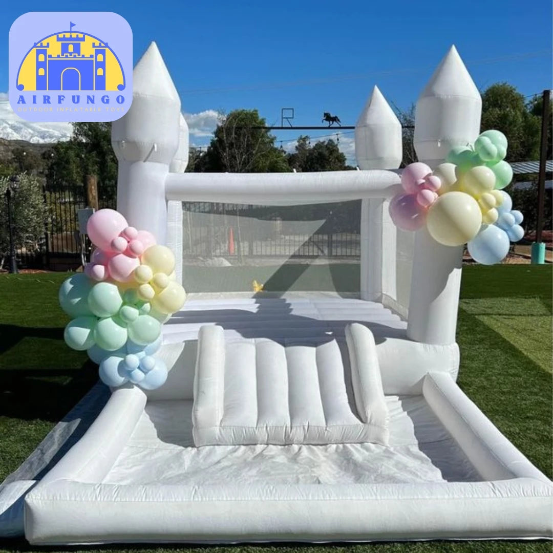 9x9x7ft Soft Play White Bounce House With Slide Ball Pit - Ohberri