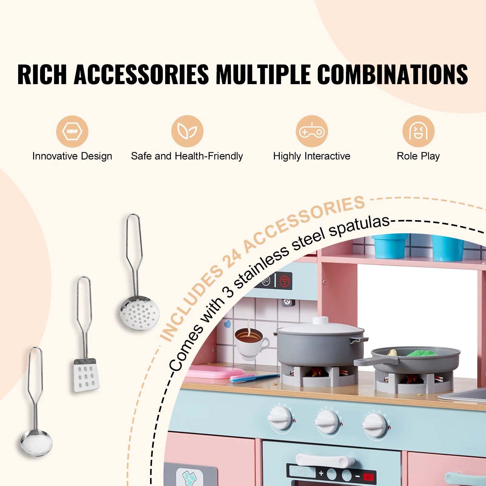 Pretend Play Cooking Toy for Kid Kitchen, Accessories with Lights & Sounds - Ohberri