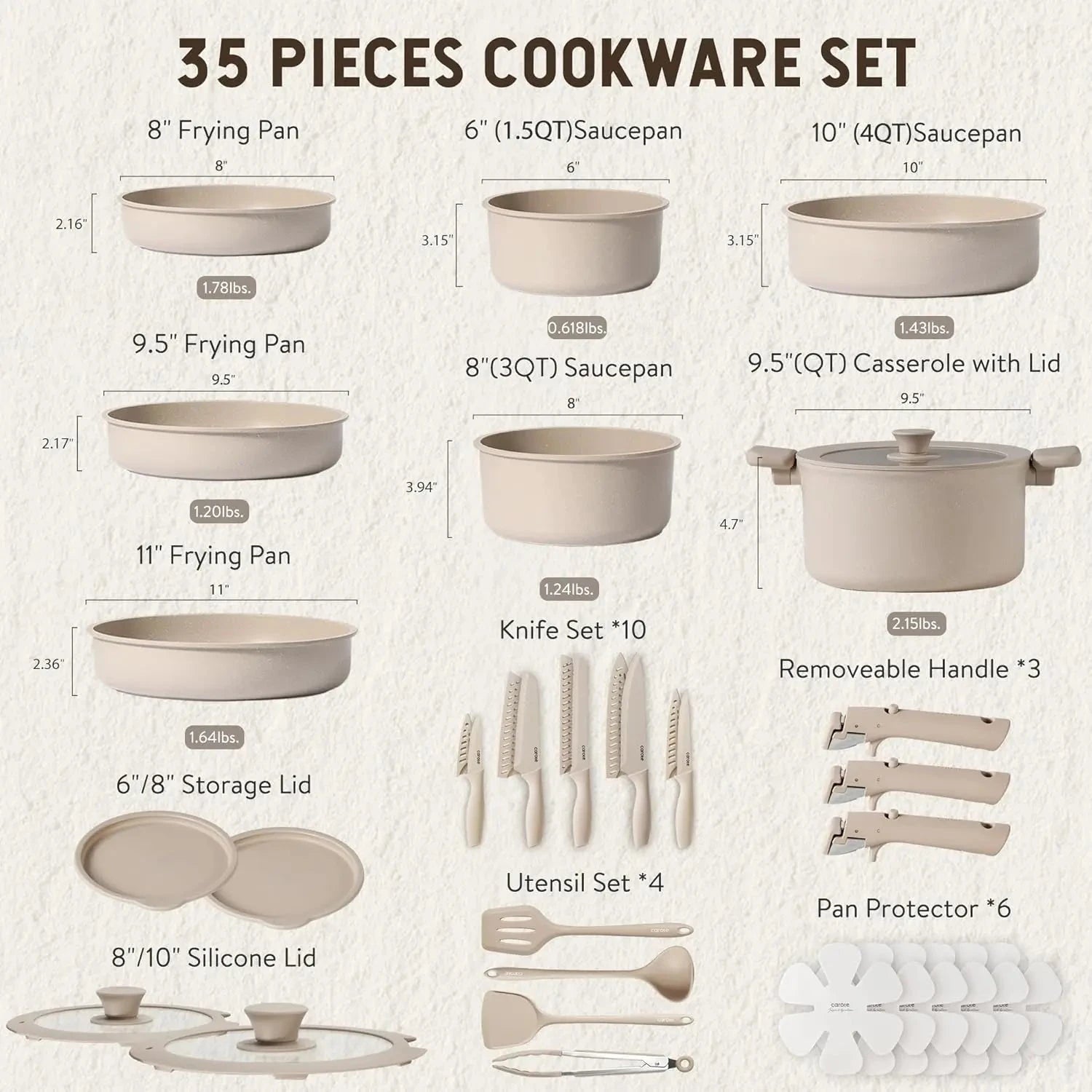 35pcs Pots and Pans Set Non Stick, Cookware Set, Removable Handle Induction Ohberri