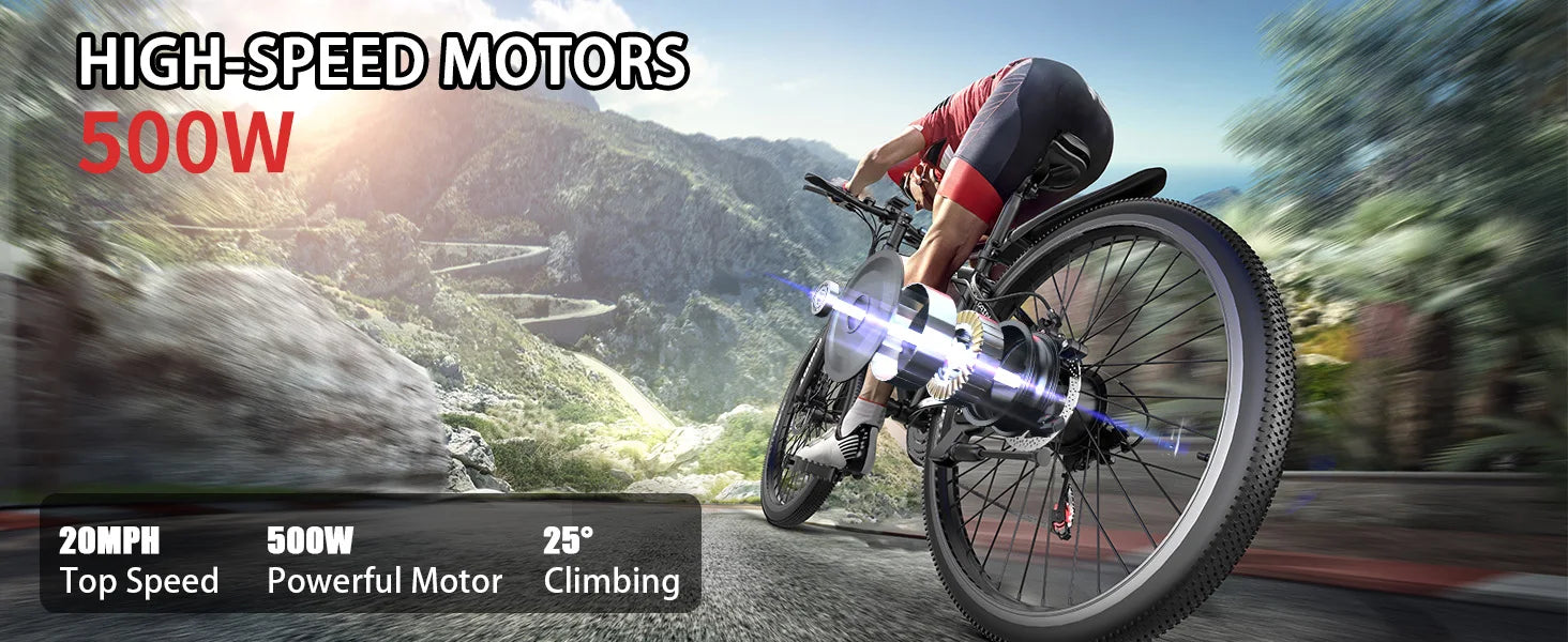 26''Electric Bike,Motorcycle 700W Peak Motor,20MPH 35Miles 480Wh 7-Speed& LCD Display - Ohberri