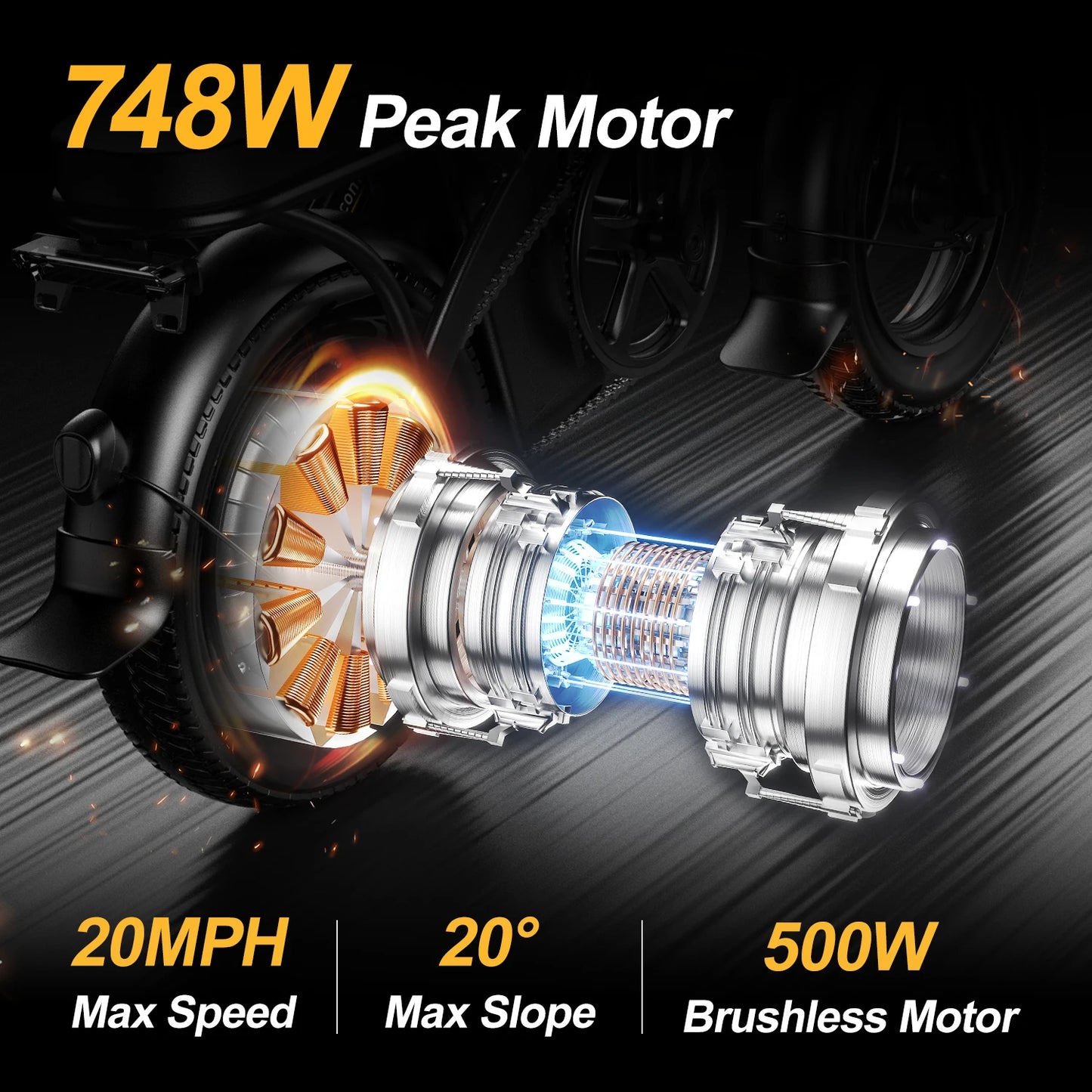 Electric Bike 750W Peak Motor 48V15AH LCD Display 14-inch Tire Electric Bicycle - Ohberri