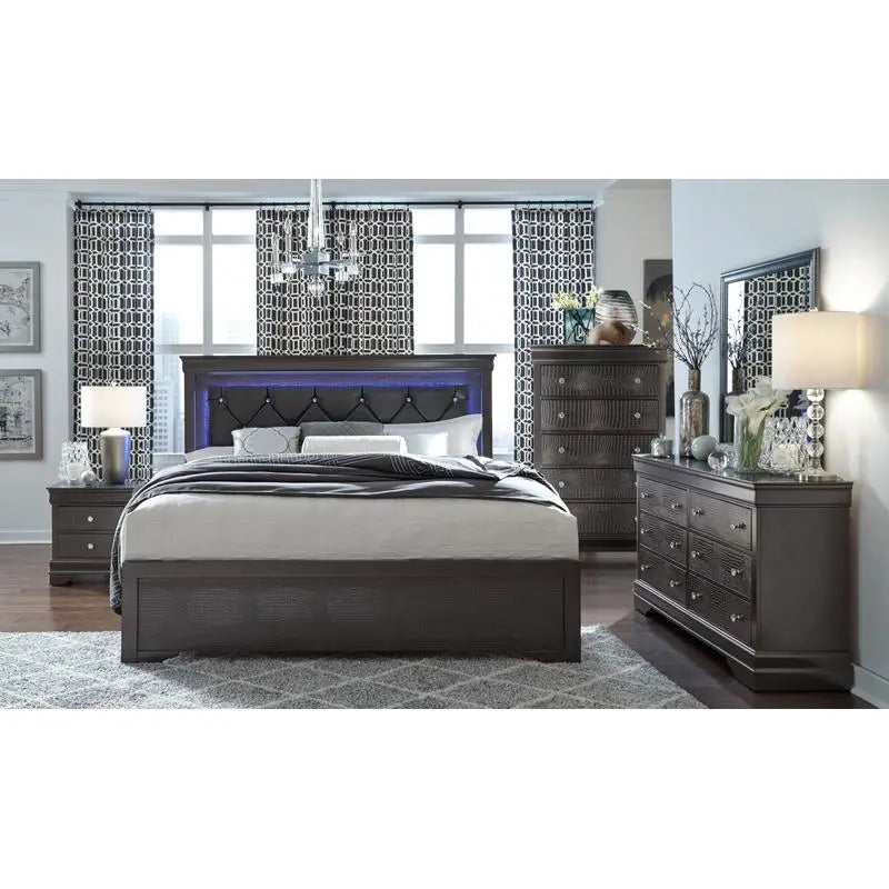 5PC Shaker Grey King Bedroom Set with Nightstands, Dresser - Ohberri