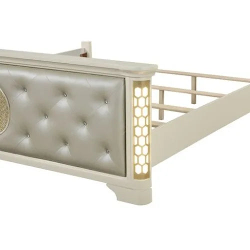 Queen 5 Pc Unique LED Vanity Bedroom Set made with Wood in Beige - Ohberri
