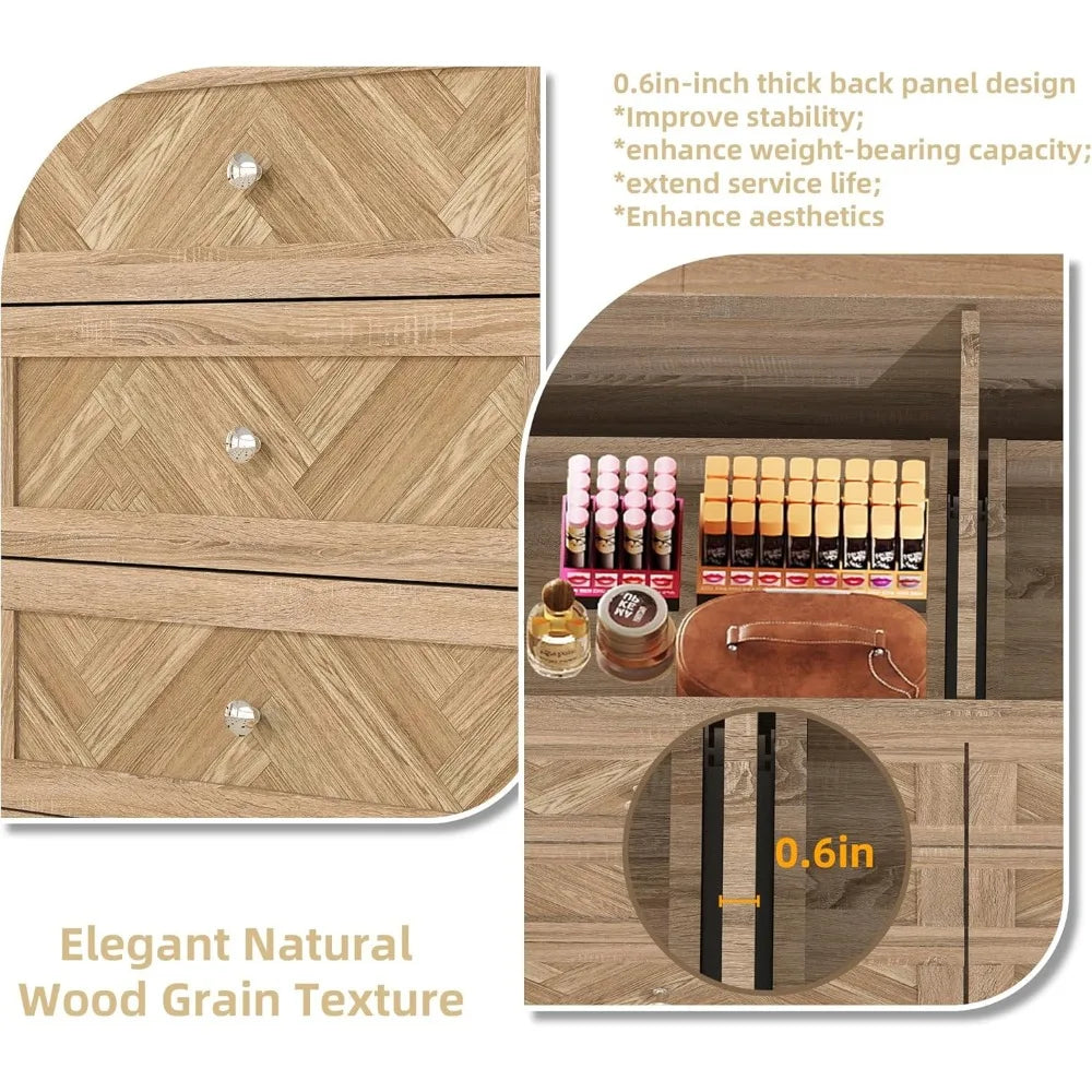 3 Pieces Bedroom Set with 6 Drawer Dresser and 2 Drawer Nightstands, Wooden - Ohberri