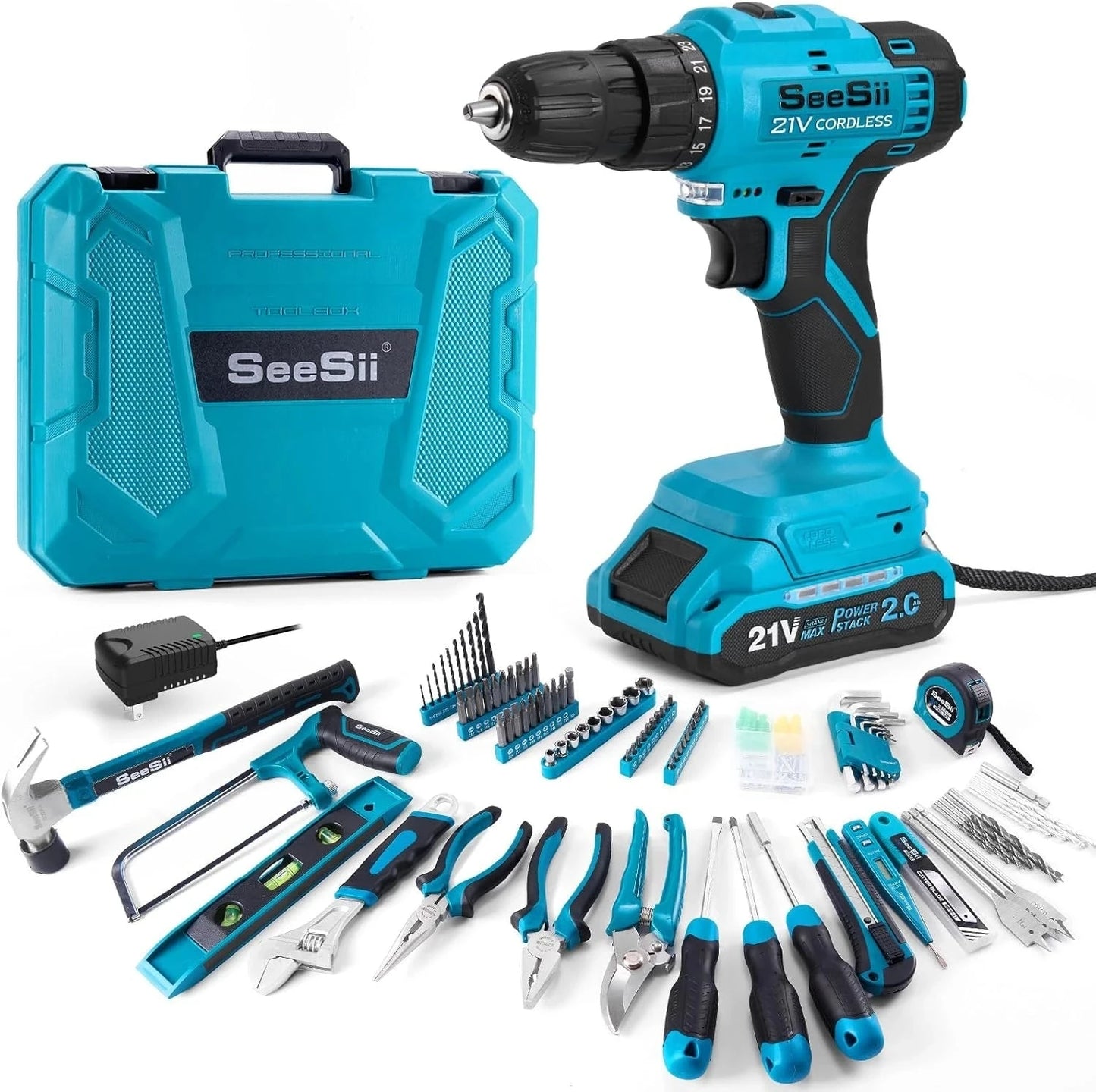 Tool Kit with Drill 25+1 Torque adjustment Cordless Electric Drill Ohberri