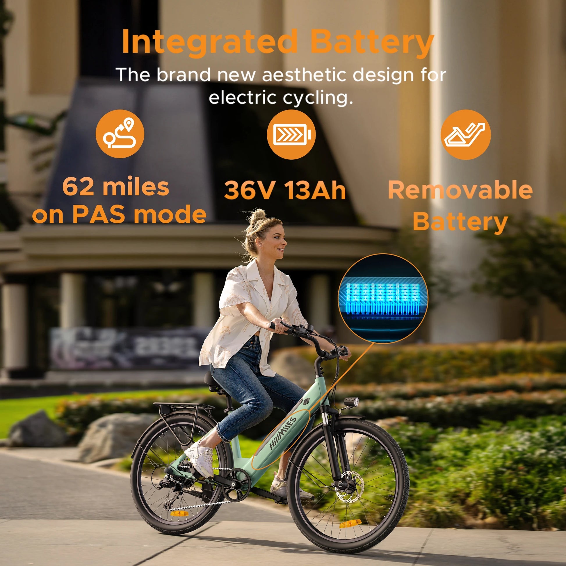 26'' Commuter Electric Bicycle 700W Peak Motor 7 Speed Electric Bike, Green - Ohberri