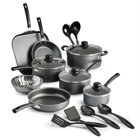 18-Piece Stainless Steel Nonstick Cookware Set Gray Tempered Glass Lids Ohberri