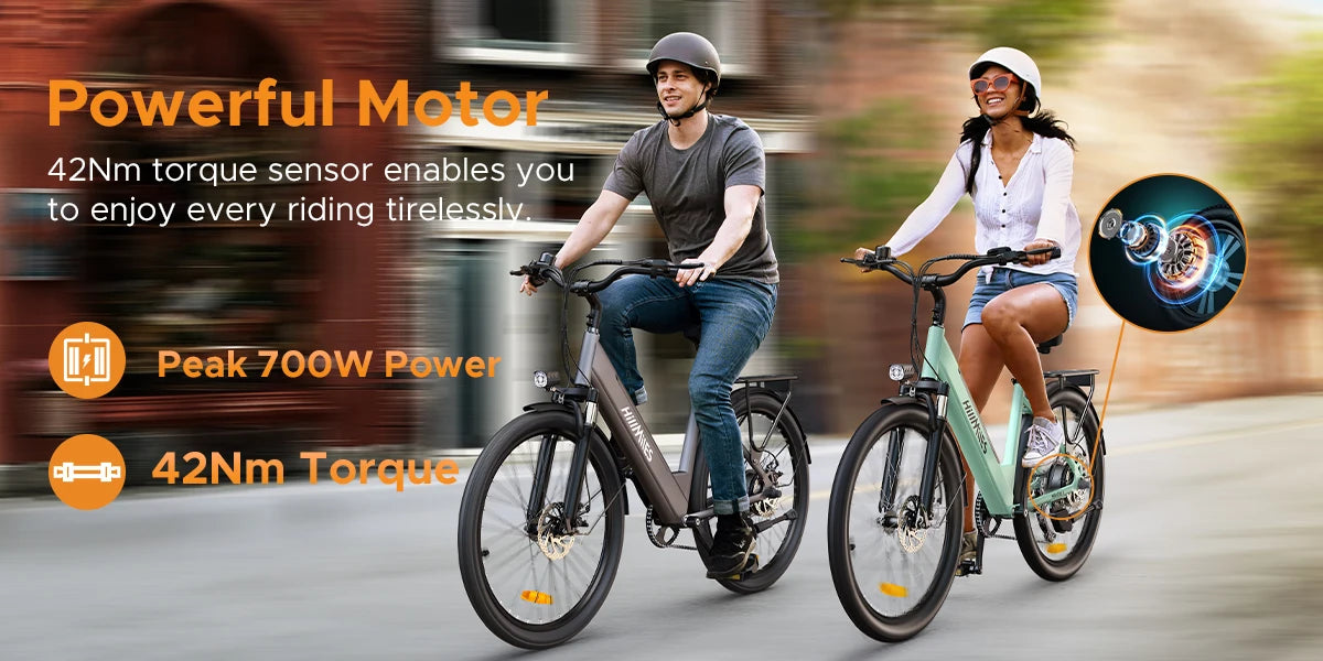 26'' Commuter Electric Bicycle 700W Peak Motor 7 Speed Electric Bike, Green - Ohberri
