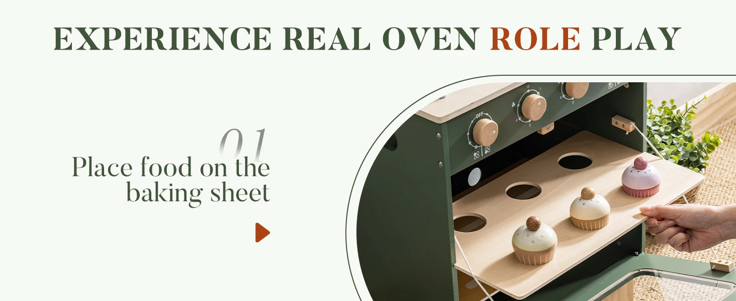 Wooden Toy Oven Kitchen Set Vintage Green - Ohberri