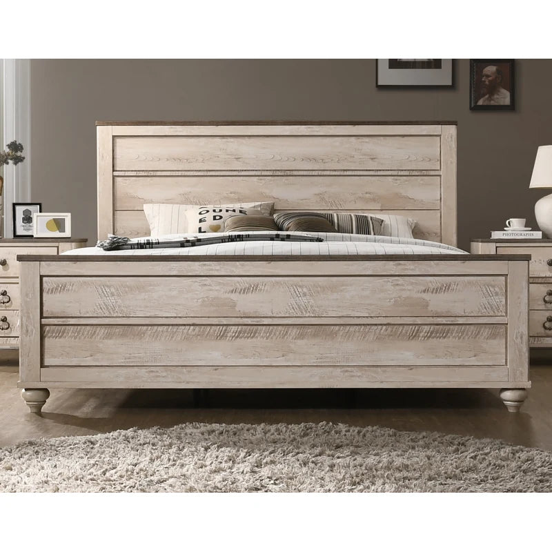 Imerland Contemporary White Wash Finish Bedroom Set, Queen Bed , Dresser, Mirror, Nightstand, Chest - Ohberri