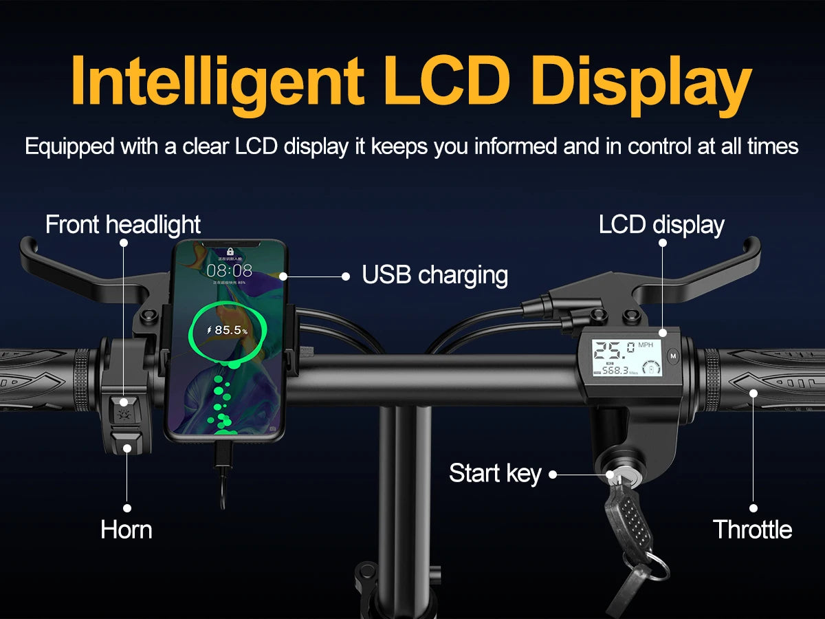 Electric Bike 750W Peak Motor 48V15AH LCD Display 14-inch Tire Electric Bicycle - Ohberri