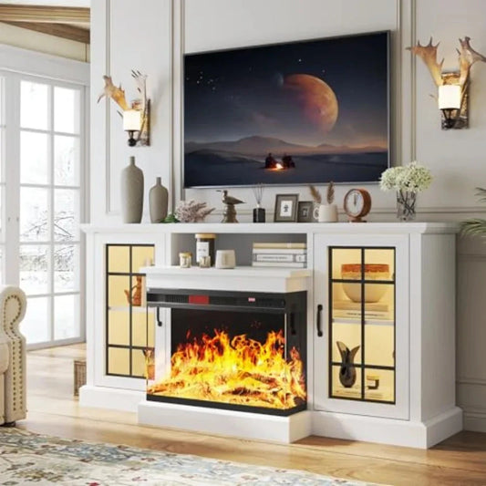 59'' Fireplace TV Stand 3 Sided Glass Media Entertainment Center Console Table for TVs up to 65'' Ohberri