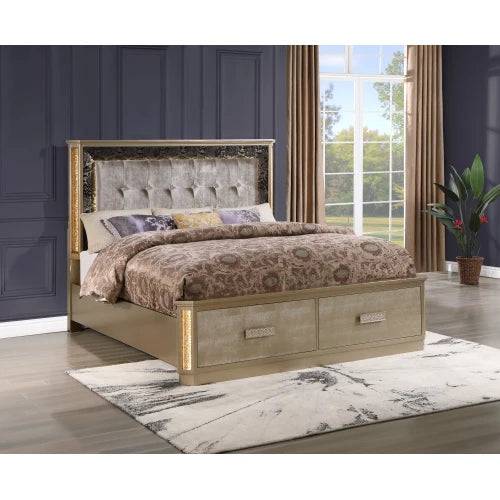Queen 5PC Bedroom set Made with Wood in Gold - Ohberri