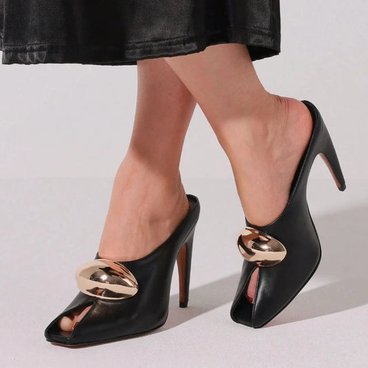 Metal Decoration Stiletto High Heels Slingback Pumps Ohberri