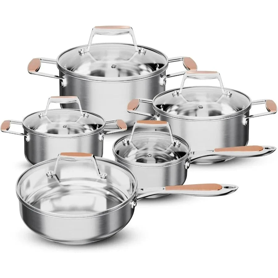 5Ply Stainless Steel Cookware Set with 10 Pieces for Induction Ohberri