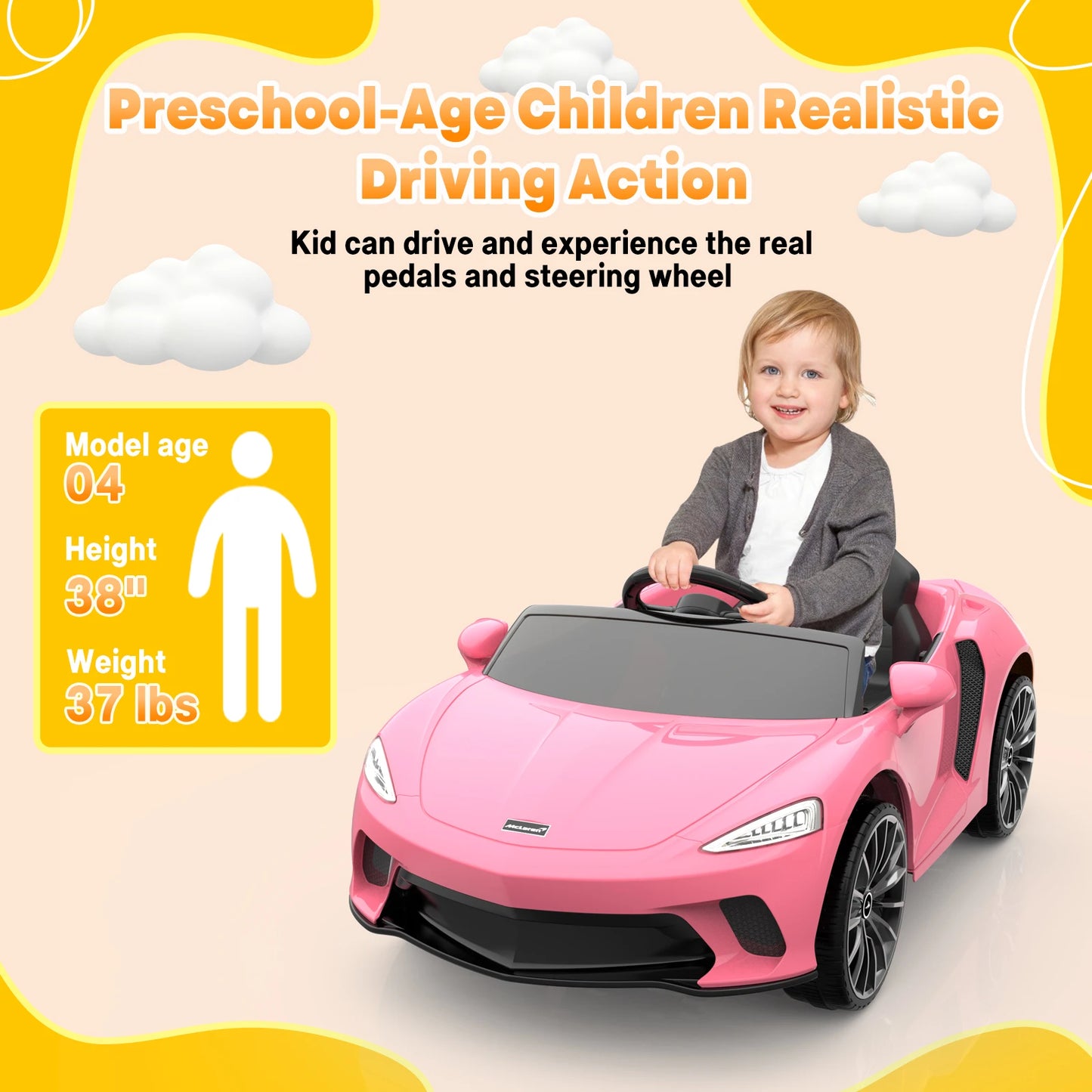 12V Licensed McLaren Battery Powered Sports Car with 2 Speeds, Parent Control - Ohberri