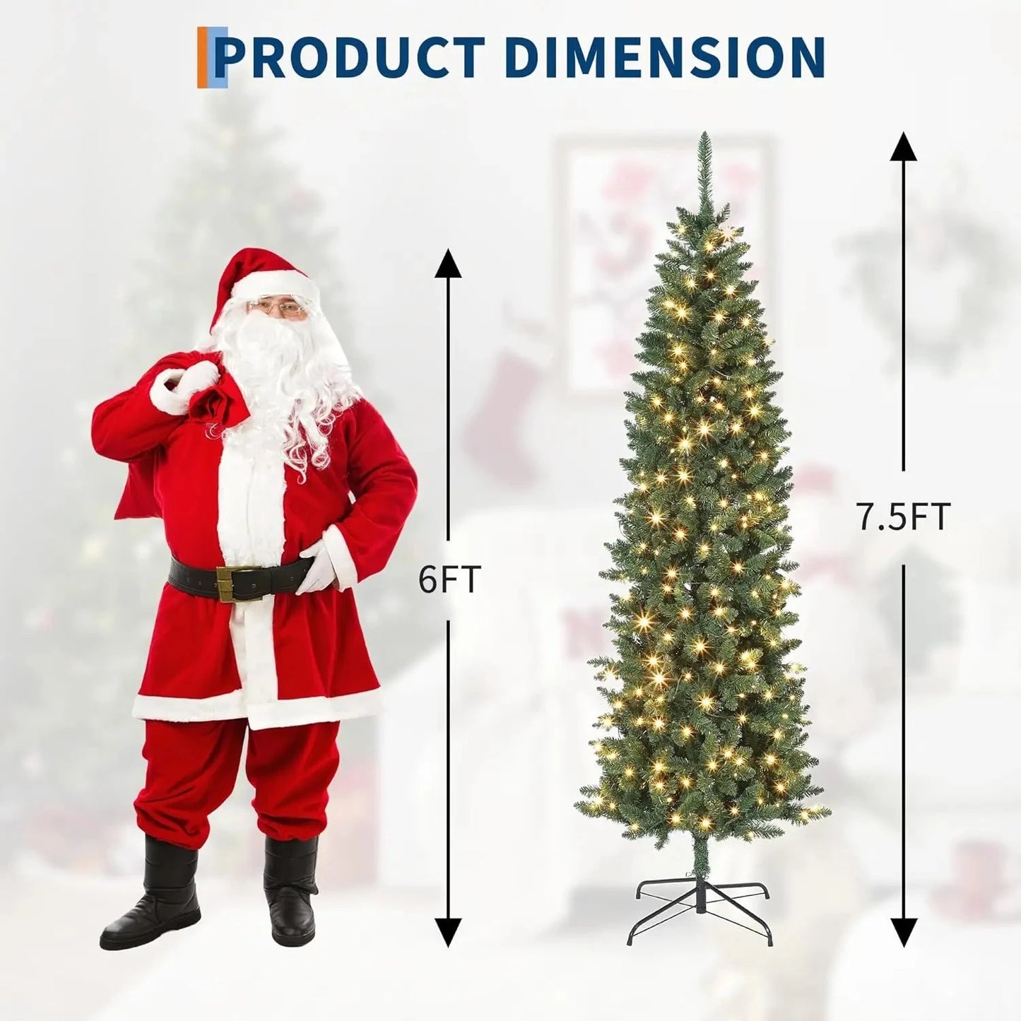 6/7.5/9/12 FT Pencil Christmas Tree Artificial Slim Christmas Tree With LED Light Ohberri