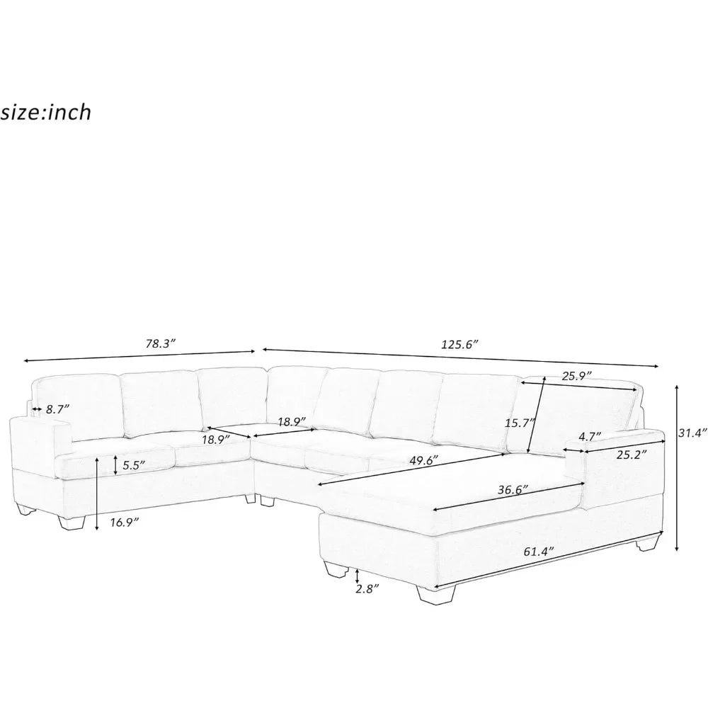 Sectional Sofa Couch, Modern 4-Seaters Living Room Furniture Sets with Chaise Lounge, Ottoman & 2 Pillows | L Shape Couch - Ohberri