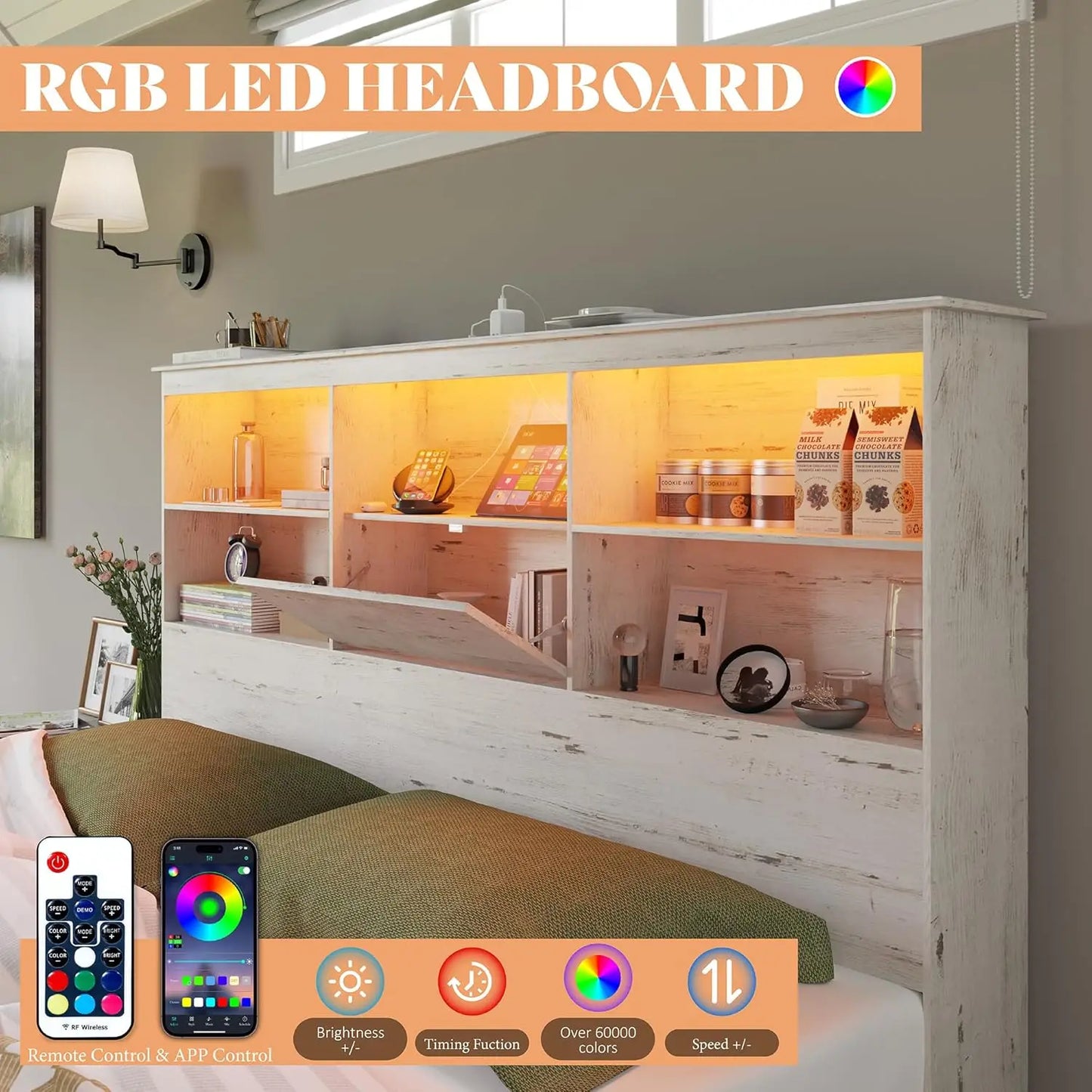 2-Piece Bedroom Set, Queen Bed Frame and 6 Drawer Dresser - Ohberri