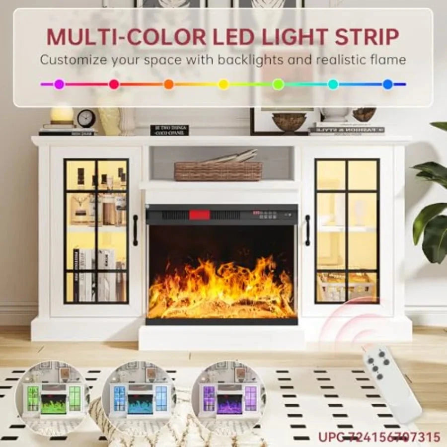 59'' Fireplace TV Stand 3 Sided Glass Media Entertainment Center Console Table for TVs up to 65'' Ohberri