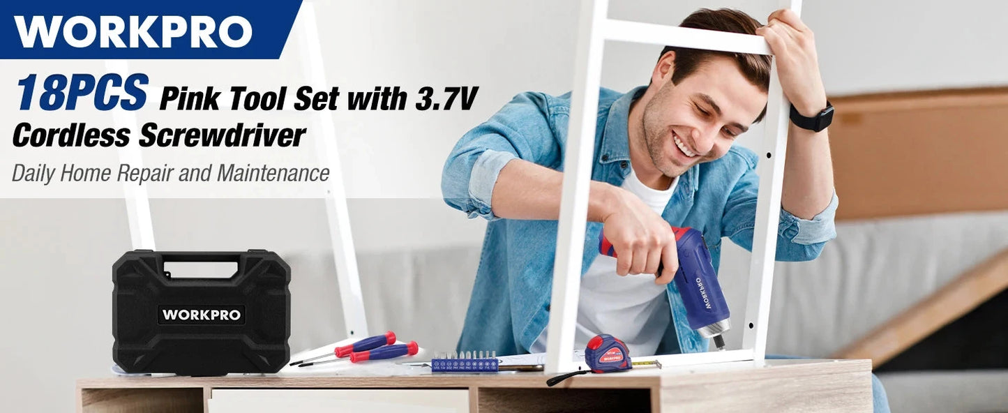 WORKPRO 3.7V Electric Screwdriver with 18pc Tool Kit Ohberri