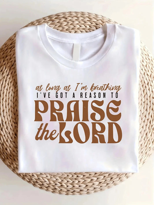 Christian T-shirt Round Neck Casual with Inspiring "Praise The Lord" Ohberri