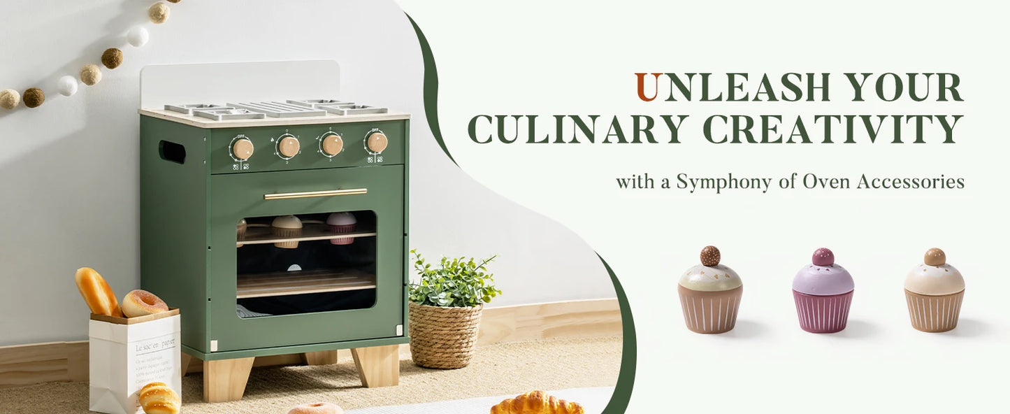 Wooden Toy Oven Kitchen Set Vintage Green - Ohberri