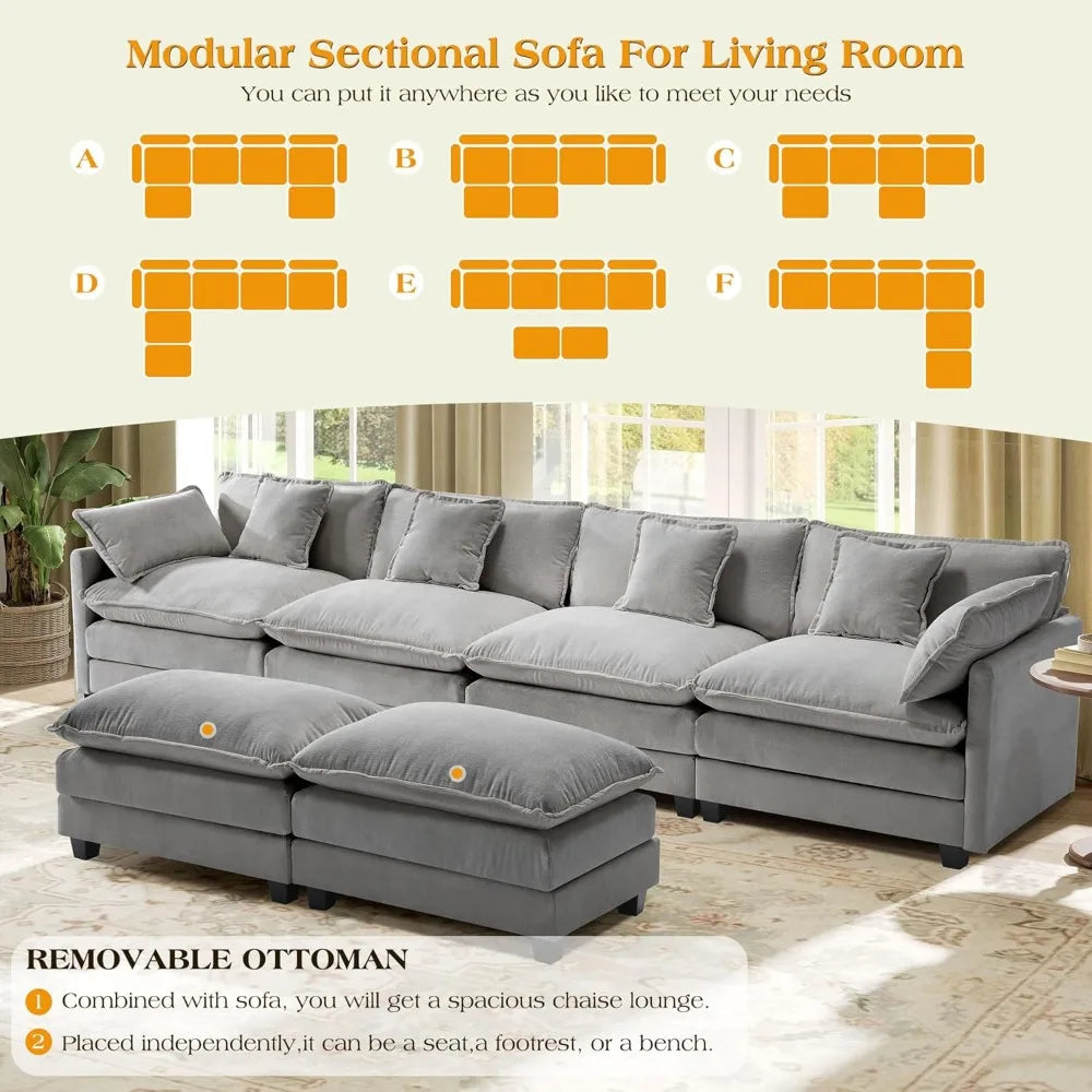 U-Shaped Sectional Sofa – 3-Seater Modern Deep Seat - Ohberri