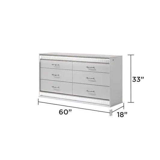 Glam Modern 5-Piece King Bedroom Set with LED Headboard, Wood in White - Ohberri