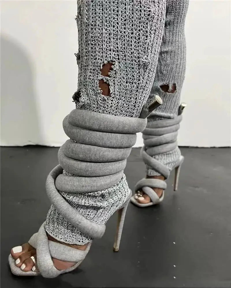 Grey strappy gladiator Heels Ohberri
