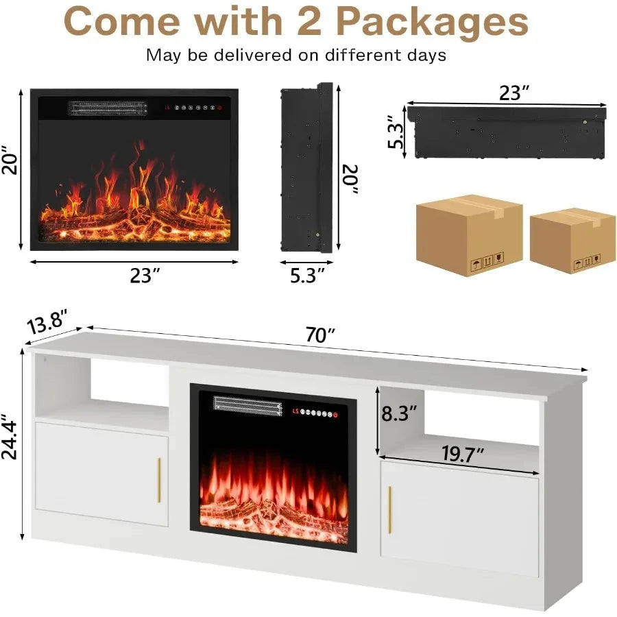 Fireplace TV Stand with 70" TV Stand with LED Lighting Ohberri