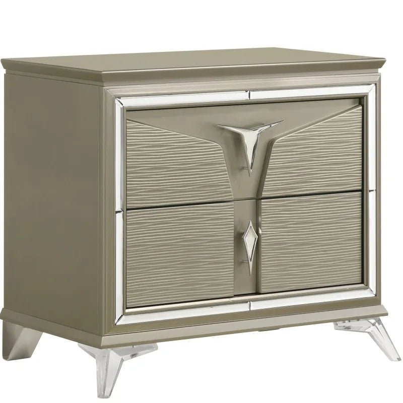 Modern Style Queen 4PC Bedroom Set Made with Wood & LED Headboard ,For bedroom,Main Color:Silver - Ohberri