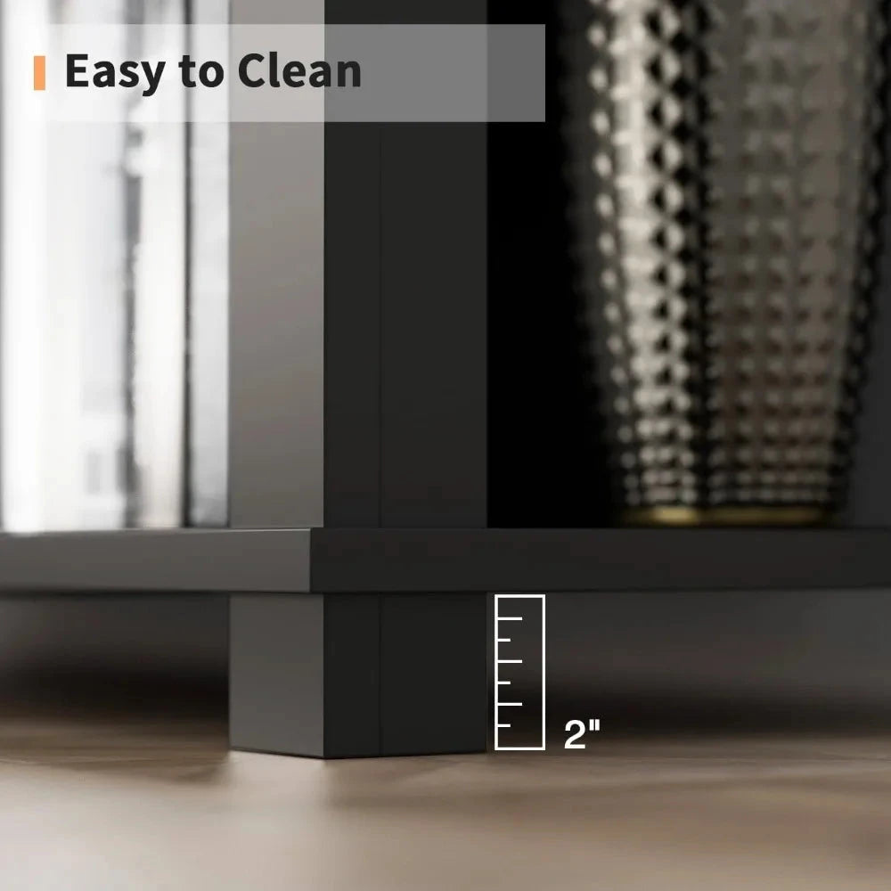 fireplace tv stand for television up to 65 inch, modern with storage shelves -black Ohberri