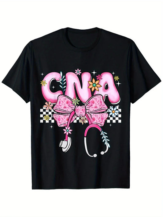 Certified Nursing Assistant CNA Bow Floral T-Shirt Ohberri