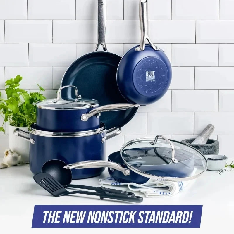 Blue Diamond 12-Piece Toxin-Free Ceramic Nonstick Pots and Pans Cookware Set Ohberri