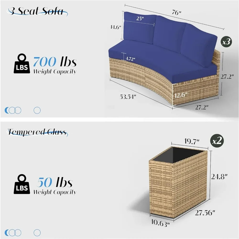Furniture Sets, 3 Piece Half-Moon Sectional Round Sofa Set - Ohberri
