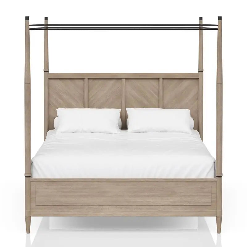 Queen Canopy Bed Set with 2-Drawer Nightstand, Modern Dresser with Poster Mirror, and Storage Chest - Ohberri